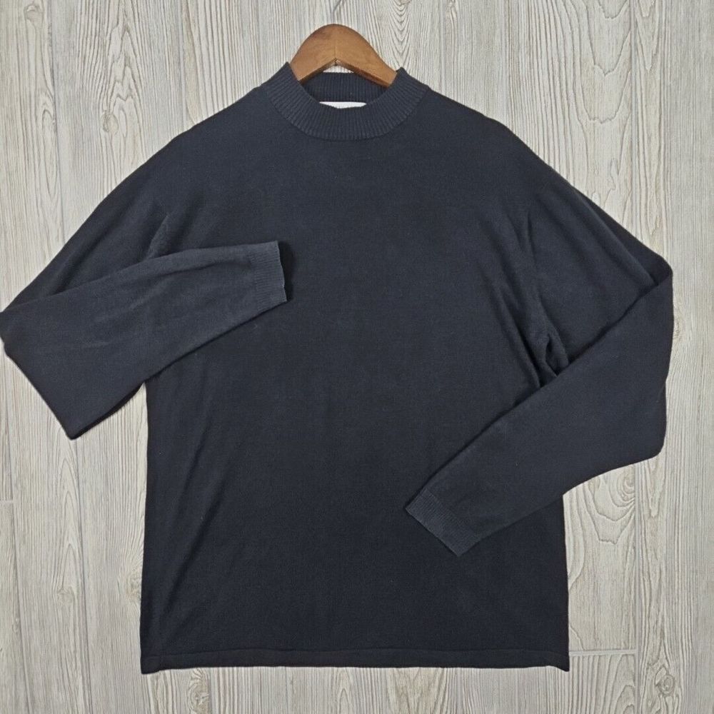 Geoffrey Beene Sweater Men's Large Black Tussah Silk Blend Soft Casual Pullover‎